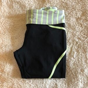 lululemon nylon crop leggings in black and neon
